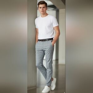 Zara Slim Fit Pants Gray/White Checks Mens Size Large Waist:34"-38" Elastane